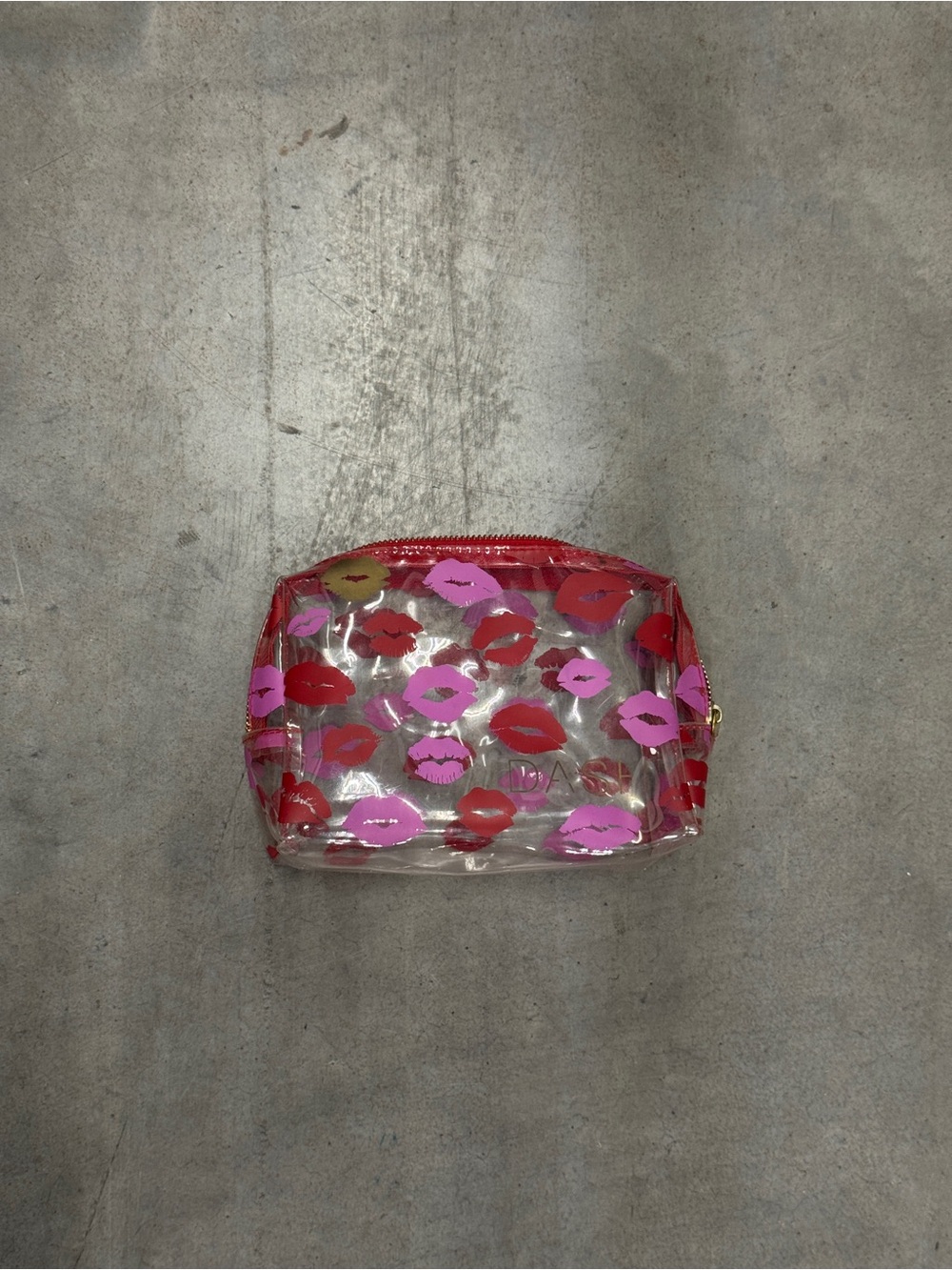 DASH Clear Kiss-Print Cosmetic Pouch - Pink & Red